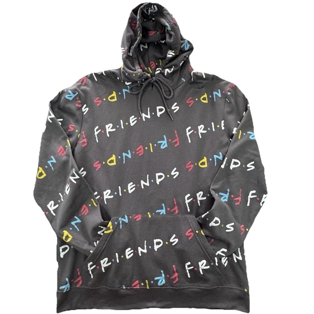 Friends All Over Logo Print Hoodie Pullover Gray Cotton Blend L - Picture 2 of 15